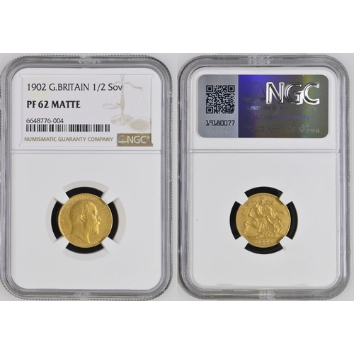 102 - PF 62 MATTE | UNITED KINGDOM. Edward VII, 1901-10. Gold Half-Sovereign, 1902. London. Matte proof. B... 