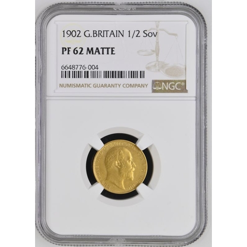 102 - PF 62 MATTE | UNITED KINGDOM. Edward VII, 1901-10. Gold Half-Sovereign, 1902. London. Matte proof. B... 