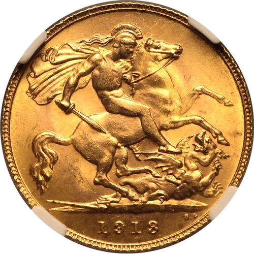 105 - MS 65 | UNITED KINGDOM. George V, 1910-36. Gold Half-Sovereign, 1913. London. Bare head left; GEORGI... 