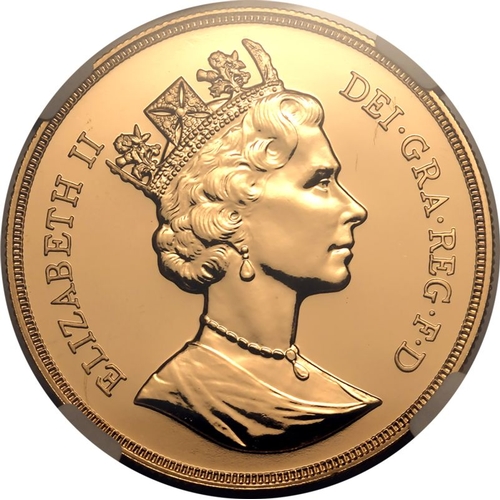 108 - MS 69 DPL | UNITED KINGDOM. Elizabeth II, 1952-2022. Gold 5 pounds (5 sovereigns), 1988. Royal Mint.... 