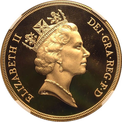 109 - PF 70 ULTRA CAMEO | UNITED KINGDOM. Elizabeth II, 1952-2022. Gold 5 Pounds (5 Sovereigns), 1991. Roy... 