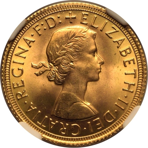 126 - MS 66 | UNITED KINGDOM. Elizabeth II, 1952-2022. Gold Sovereign, 1967. Royal Mint. First, laureate h... 