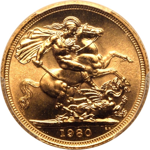 127 - MS67  | UNITED KINGDOM. Elizabeth II, 1952-2022. Gold Sovereign, 1980. Royal Mint. Second crowned an... 