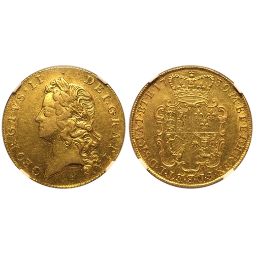 14 - AU 55 | GREAT BRITAIN. George II, 1727-60. Gold 2 Guineas, 1739. London. Laureate head of George II,... 