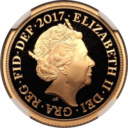 141 - PF 70 ULTRA CAMEO | UNITED KINGDOM. Elizabeth II, 1952-2022. Gold Sovereign, 2017. Royal Mint. Proof... 