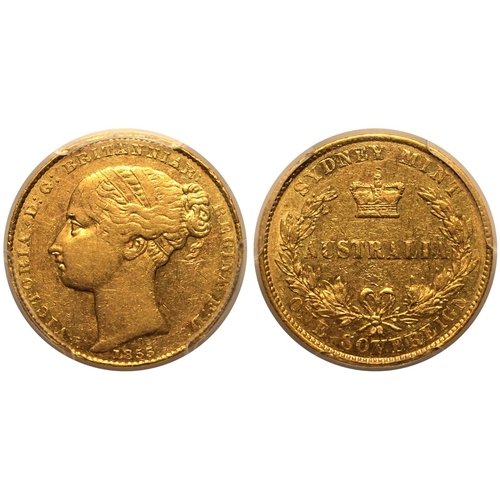 146 - XF45  | AUSTRALIA. Victoria, 1837-1901. Gold Sovereign, 1855 SY. Sydney. Young head left; date below... 