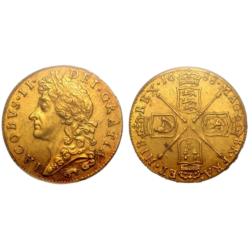 15 - MS62  | ENGLAND. James II, 1685-88. Gold Guinea, 1688. Elephant & Castle. Rarely encountered in ... 