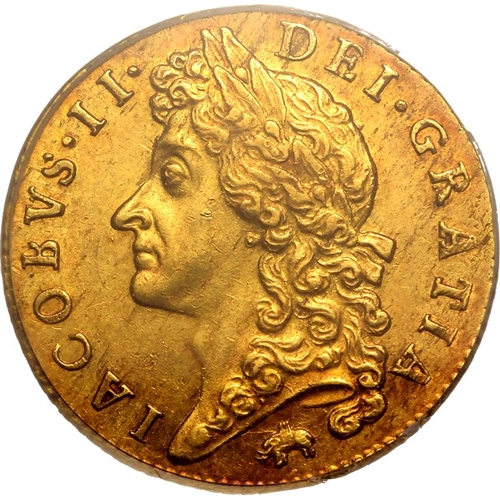 15 - MS62  | ENGLAND. James II, 1685-88. Gold Guinea, 1688. Elephant & Castle. Rarely encountered in ... 