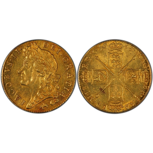 15 - MS62  | ENGLAND. James II, 1685-88. Gold Guinea, 1688. Elephant & Castle. Rarely encountered in ... 