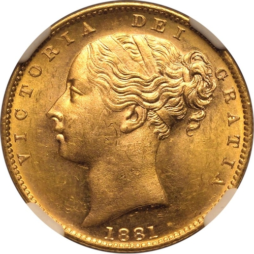 150 - MS 64 | AUSTRALIA. Victoria, 1837-1901. Gold Sovereign, 1881 M. Melbourne. Shield. Young head left, ... 