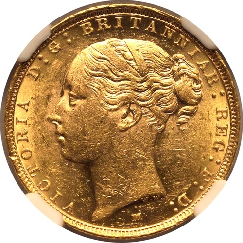 152 - MS 61 | AUSTRALIA. Victoria, 1837-1901. Gold Sovereign, 1885 M. Melbourne. St George; W.W. Complete.... 