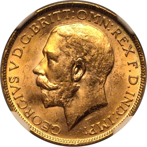 153 - MS 64 | AUSTRALIA. George V, 1910-36. Gold Sovereign, 1920 P. Perth. Bare head left, B.M. on truncat... 