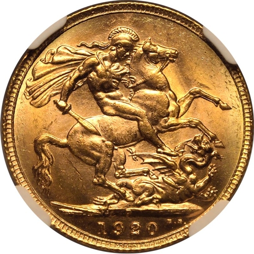 153 - MS 64 | AUSTRALIA. George V, 1910-36. Gold Sovereign, 1920 P. Perth. Bare head left, B.M. on truncat... 