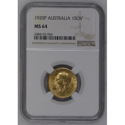 153 - MS 64 | AUSTRALIA. George V, 1910-36. Gold Sovereign, 1920 P. Perth. Bare head left, B.M. on truncat... 