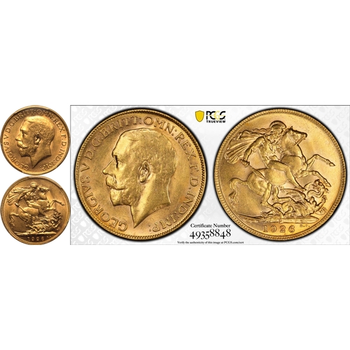 154 - MS62  | AUSTRALIA. George V, 1910-36. Gold Sovereign, 1926 P. Perth. Bare head left, B.M. on truncat... 