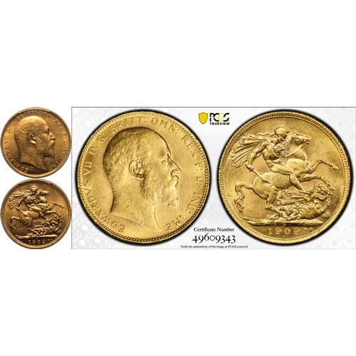 156 - MS62  | CANADA. Edward VII, 1901-10. Gold Sovereign, 1909 C. Ottawa. Bare head right; De S. below; E... 