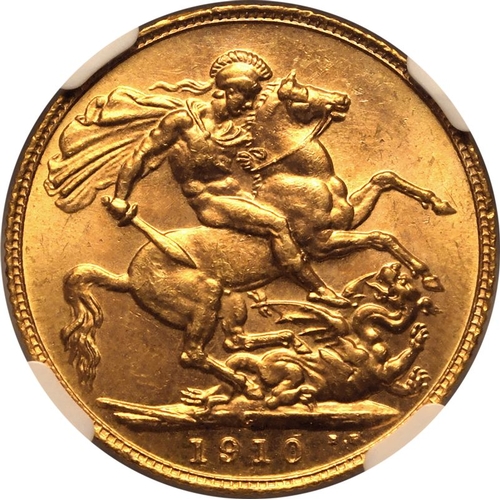 157 - MS 64 | CANADA. Edward VII, 1901-10. Gold Sovereign, 1910 C. Ottowa. Bare head right; De S. below; E... 