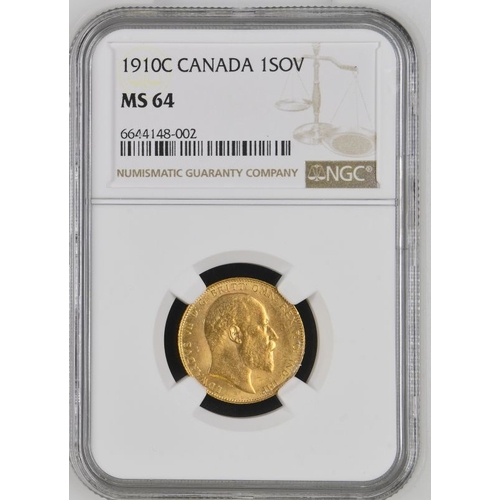 157 - MS 64 | CANADA. Edward VII, 1901-10. Gold Sovereign, 1910 C. Ottowa. Bare head right; De S. below; E... 