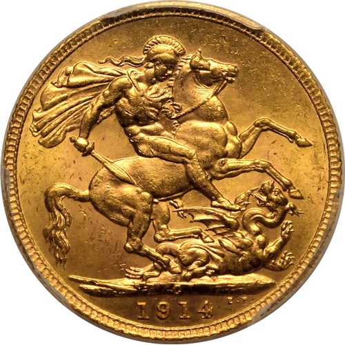 161 - MS63  | CANADA. George V, 1910-36. Gold Sovereign, 1914 C. Ottawa. Bare head left, with B.M. on trun... 