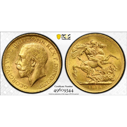 161 - MS63  | CANADA. George V, 1910-36. Gold Sovereign, 1914 C. Ottawa. Bare head left, with B.M. on trun... 