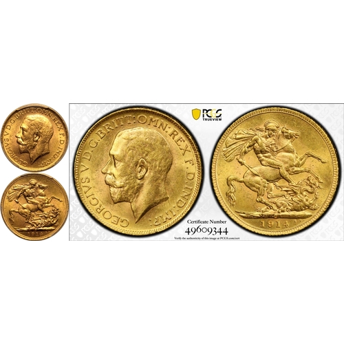 161 - MS63  | CANADA. George V, 1910-36. Gold Sovereign, 1914 C. Ottawa. Bare head left, with B.M. on trun... 