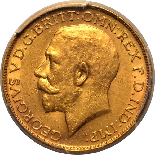 162 - AU58  | SOUTH AFRICA. George V, 1910-36. Gold Sovereign, 1924 SA. Pretoria. Bare head left, B.M. on ... 