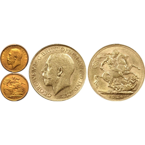 162 - AU58  | SOUTH AFRICA. George V, 1910-36. Gold Sovereign, 1924 SA. Pretoria. Bare head left, B.M. on ... 