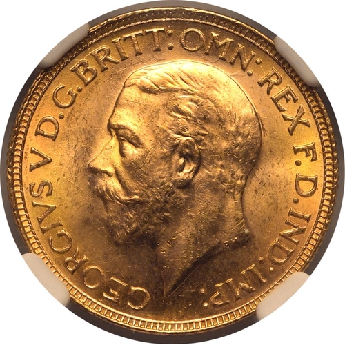 163 - MS 65 | SOUTH AFRICA. George V, 1910-36. Gold Sovereign, 1929 SA. Pretoria. Bare head left, BM on tr... 