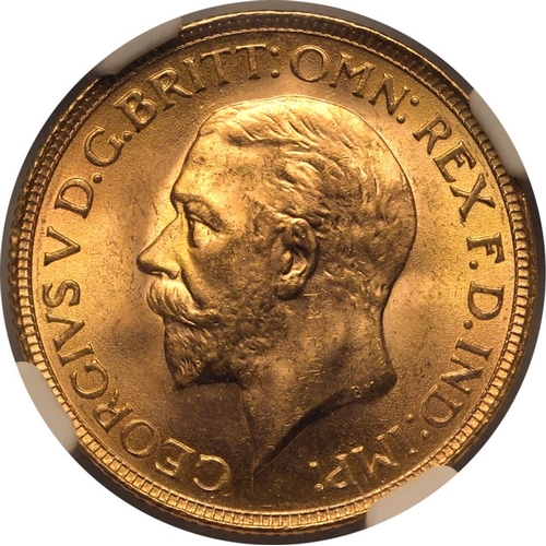 164 - MS 65 | SOUTH AFRICA. George V, 1910-36. Gold Sovereign, 1929 SA. Pretoria. Bare head left, BM on tr... 