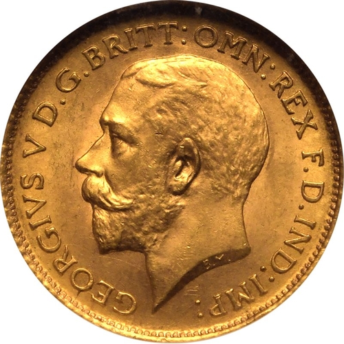 168 - MS 64 | AUSTRALIA. George V, 1910-36. Gold Half-Sovereign, 1912 S. Sydney. Bare head left, with B.M.... 