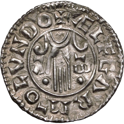 172 - About extremely fine | ENGLAND. Aethelred II, 978-1016. Silver Penny, (985-991). London. Mint master... 