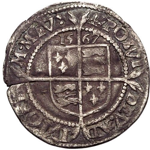 179 - Good Fine, flan crack | ENGLAND. Elizabeth I, 1558-1603. Silver Sixpence, 1567. mm. Coronet 74. Crow... 