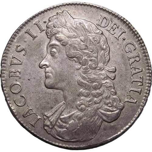 181 - Extremely fine, possible strike flaw | ENGLAND. James II, 1685-88. Silver Crown, 1688/7. NULL. Secon... 