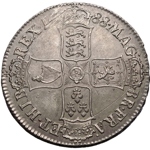 181 - Extremely fine, possible strike flaw | ENGLAND. James II, 1685-88. Silver Crown, 1688/7. NULL. Secon... 