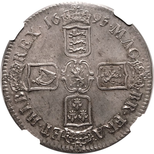 182 - AU 58 | ENGLAND. William III, 1694-1702. Silver Crown, 1695. London. SEPTIMO. First laureate and dra... 