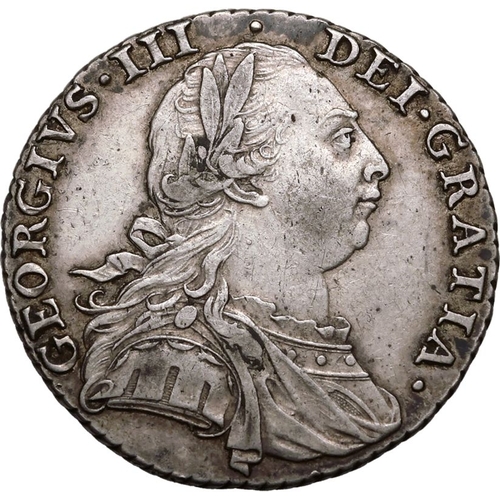 186 - Very Fine | GREAT BRITAIN. George III, 1760-1820. Silver Shilling, 1787. London. Without Hearts. Old... 