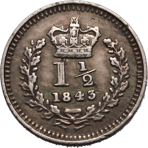 195 - Very Fine | UNITED KINGDOM. Victoria, 1837-1901. Silver 1 1/2 Penny, 1843. Royal Mint (Tower Hill). ... 