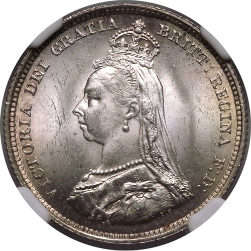 199 - MS 64 | UNITED KINGDOM. Victoria, 1837-1901. Silver Shilling, 1887. Royal Mint. Small Jubilee head o... 