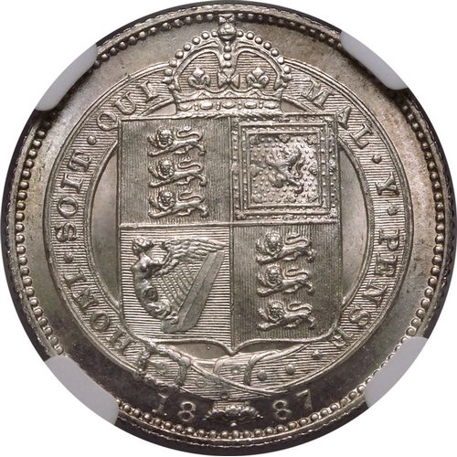 199 - MS 64 | UNITED KINGDOM. Victoria, 1837-1901. Silver Shilling, 1887. Royal Mint. Small Jubilee head o... 