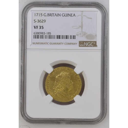 20 - VF 35 | GREAT BRITAIN. George I, 1714-27. Gold Guinea, 1715. London. Second laureate head of George ... 