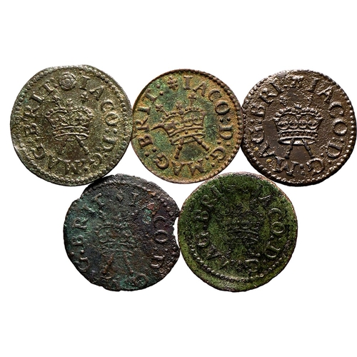 211 - Various conditions | ENGLAND:. James I, 1603-25.  x5 Farthings, 1603-25. Harington issue. Types; 3b,... 