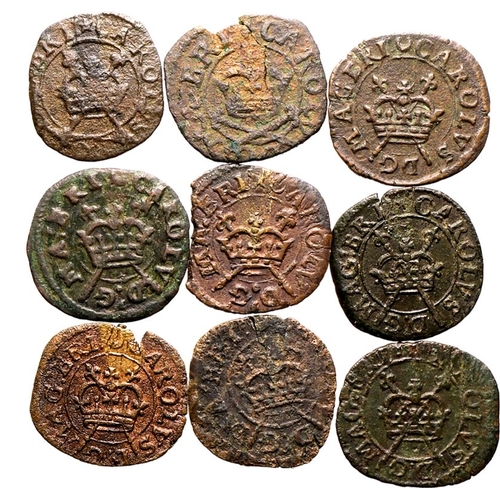 212 - Various conditions | ENGLAND:. Charles I, 1625-49.  x9 Farthing, 1625-49. Rose issue. Types; 1d, 2, ... 