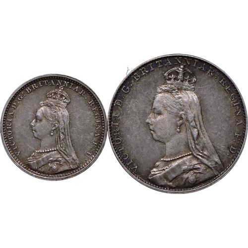 217 - About as struck | UNITED KINGDOM. Lot of 2 silver coins.Coin 1: Victoria, 1837-1901, Fourpence 1891.... 