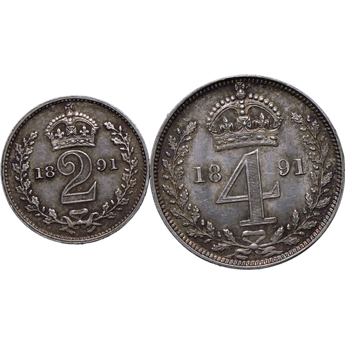 217 - About as struck | UNITED KINGDOM. Lot of 2 silver coins.Coin 1: Victoria, 1837-1901, Fourpence 1891.... 