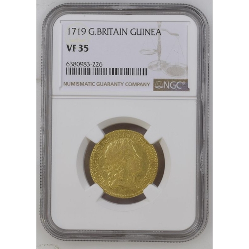 22 - VF 35 | GREAT BRITAIN. George I, 1714-27. Gold Guinea, 1719. London. Fourth laureate head of George ... 