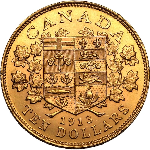 220 - About as struck, minor surface scratches and edge knocks | CANADA. George V, 1910-36. Gold 10 Dollar... 