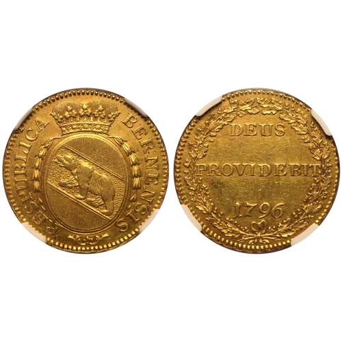 226 - AU 55 | SWITZERLAND. BERN. Republic, 1648-1798. Gold 2 Duplones, 1796. Bern. Crowned, oval arms of B... 