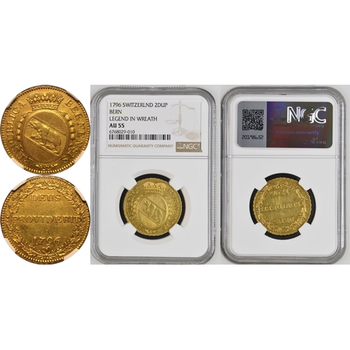 226 - AU 55 | SWITZERLAND. BERN. Republic, 1648-1798. Gold 2 Duplones, 1796. Bern. Crowned, oval arms of B... 