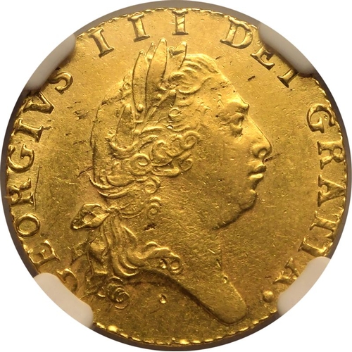 28 - AU 58 | GREAT BRITAIN. George III, 1760-1820. Gold Half-Guinea, 1794. London. Fifth laureate head ri... 