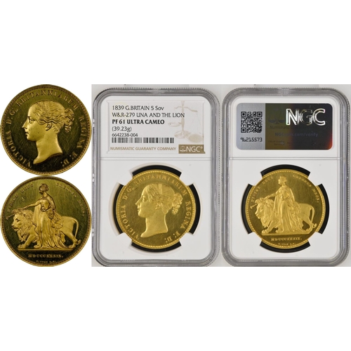 32 - PF 61 ULTRA CAMEO | UNITED KINGDOM. Victoria, 1837-1901. Gold 5 Pounds (5 Sovereigns), 1839. Royal M... 